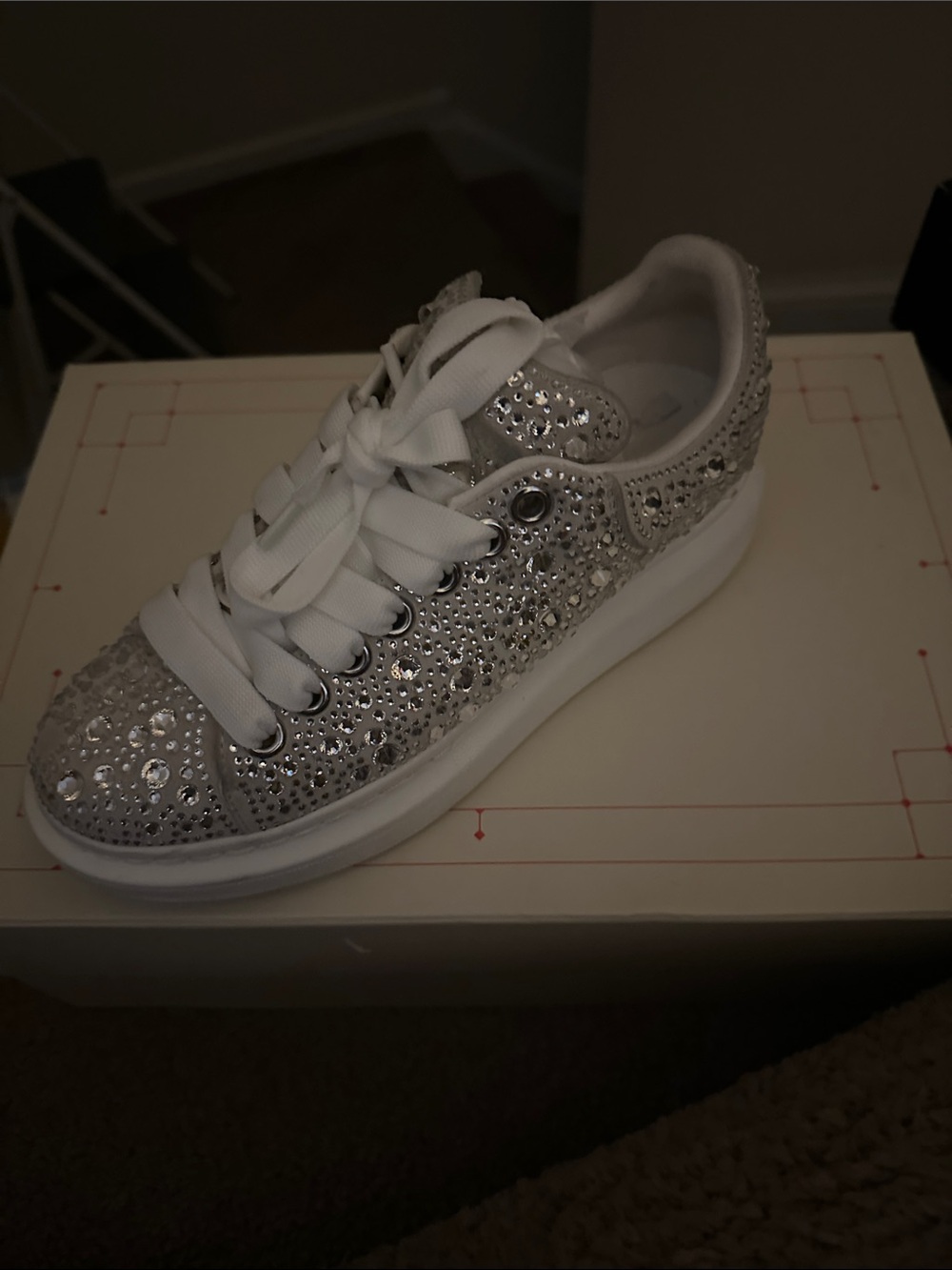 Alexander McQueen White Crystal-Embellished Platform Sneakers